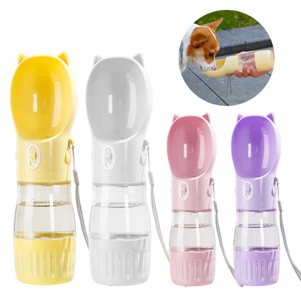 Portable Dog Water Bottle With Food Cup For Small Large Dog Cats Outdoor Walking Drinking Feed Dispense French Bulldog Supplies Y250319