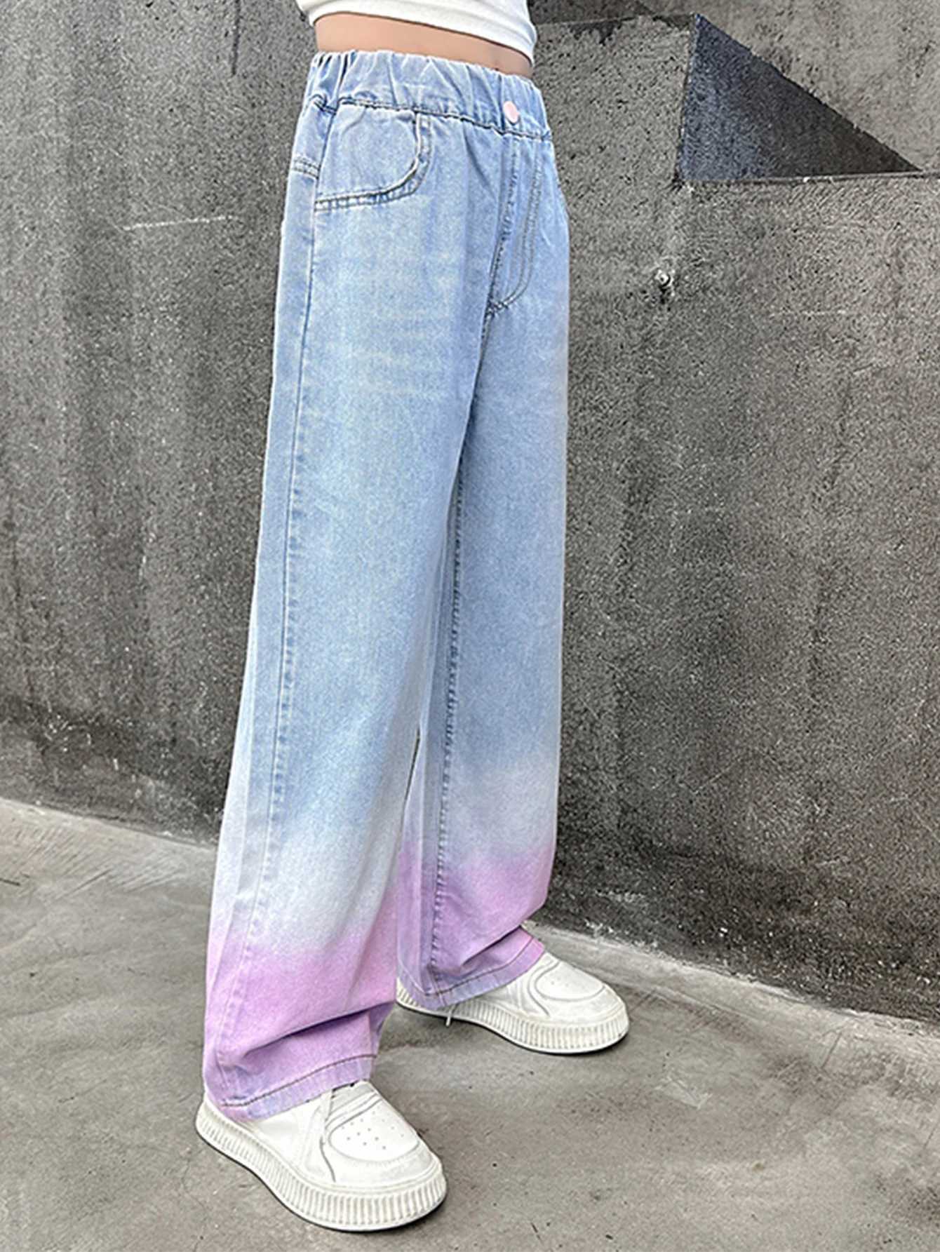 Girls colorful spray wide leg pants single pieceT250326