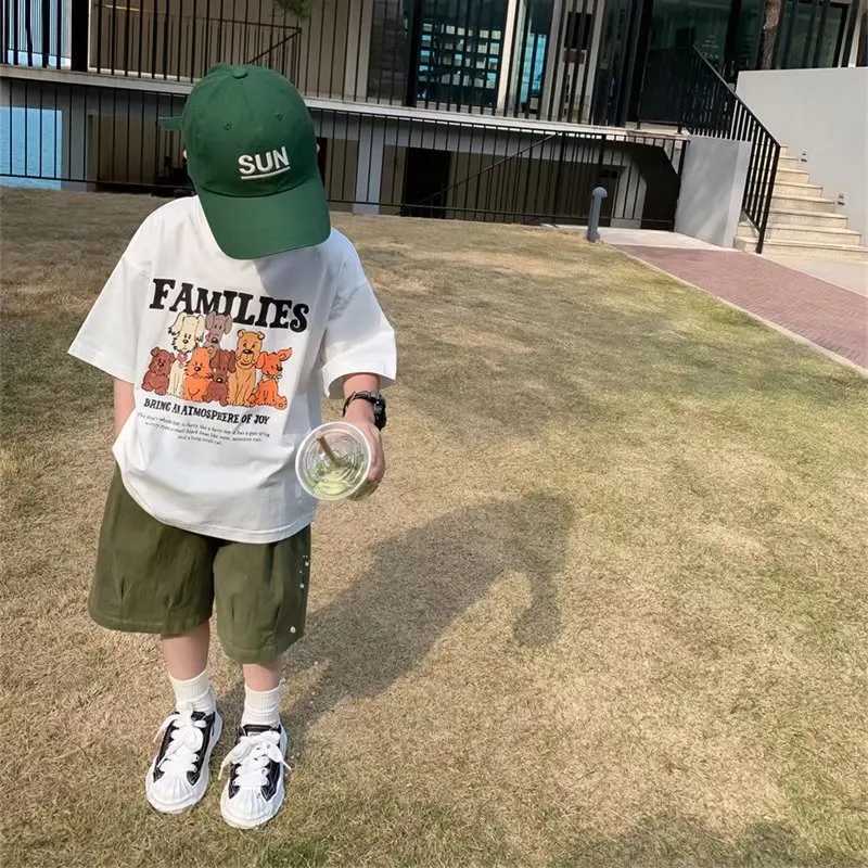 Boys summer short sleeved T-shirt new small and medium-sized childrens round neck top childrens casual version half sleeved fashionableT250321
