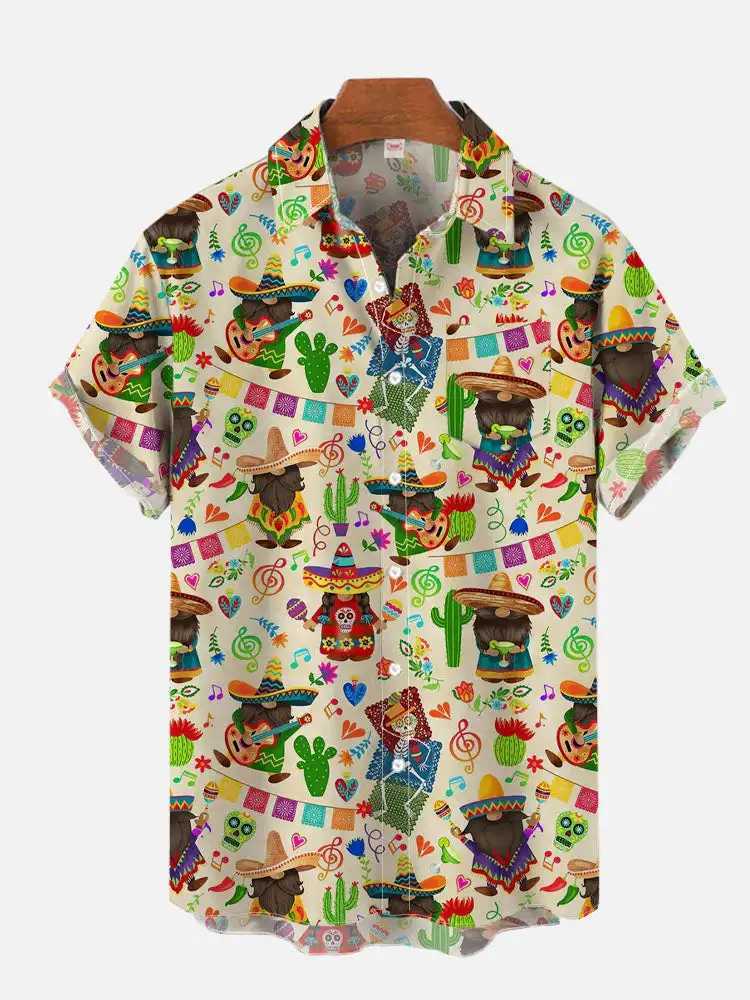 Fashion Mens Hawaiian Shirt Mexican Style Colorful Graffiti Art Poster Printing Short Sleeve Hawaiian Style Clothing M250320