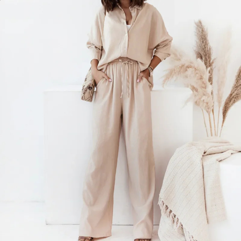 European and American autumn winter loose elastic pleated long sleeved pocket pants casual suit for women 250319