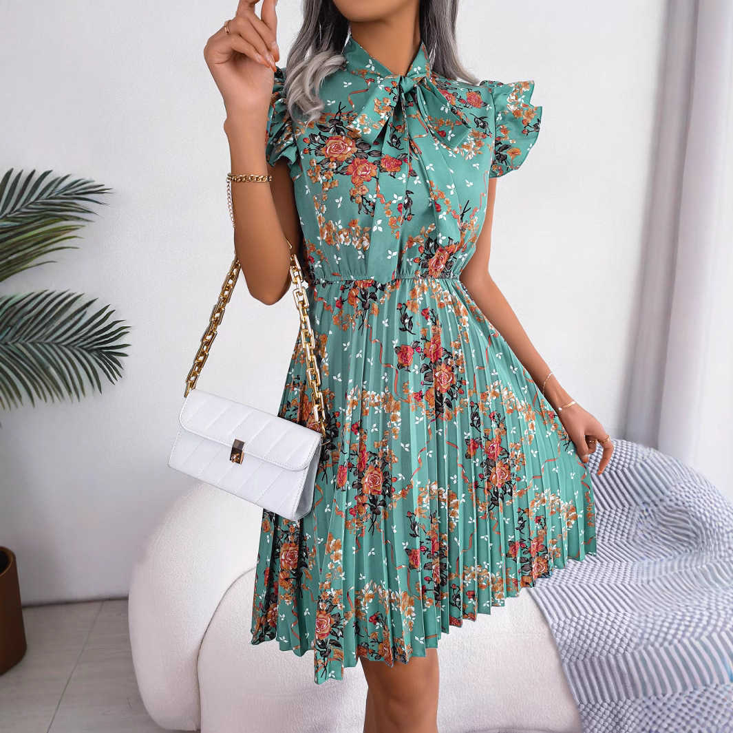 Spring/Summer Charm Flower Lace up Waist Folding Skirt Women's Wear 250315