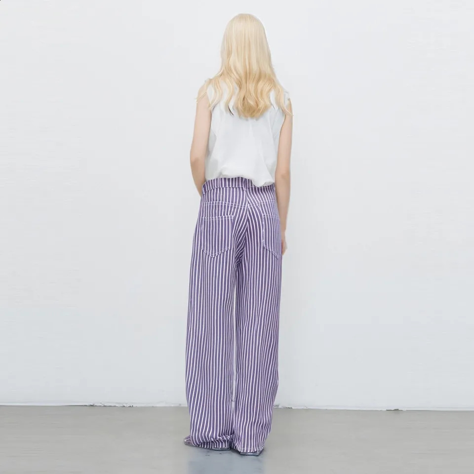 Women Bootcut Jeans Fashion Trendy Color Striped Wide Leg Straight Leg Mopping Pants Casual Street Style All-Match Denim Pants 250319