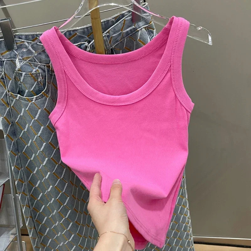 Solid Color Basic Ribbed Knited Tank Top Women 2025 Summer Vintage Sleeveless Camis 90s Cool s Streetwear Green Soft Tees 250320