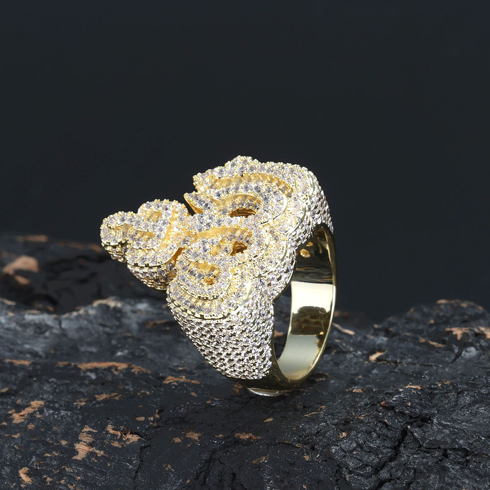 Hiphop Fashion Jewellery Women Allah Design Ice Out Ring With Crown Brass CZ Diamonds bague hommes 18K Gold Plaed