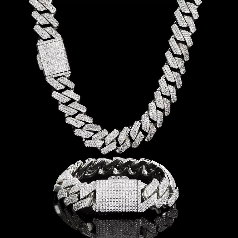 Pass Diamond Miami Hip Hop Jewelry VVS Stone Shiny 3ROW Men 925 Sterling Silver Necklace Moissanite Cuban Link Chain Luxury