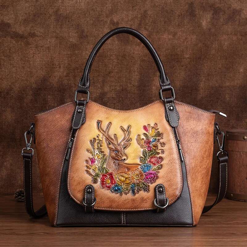 MOTAORA Vintage Genuine Leather Tote Bag For Women Large Capacity Handmade Cowhide Purse With Adjustable Strap