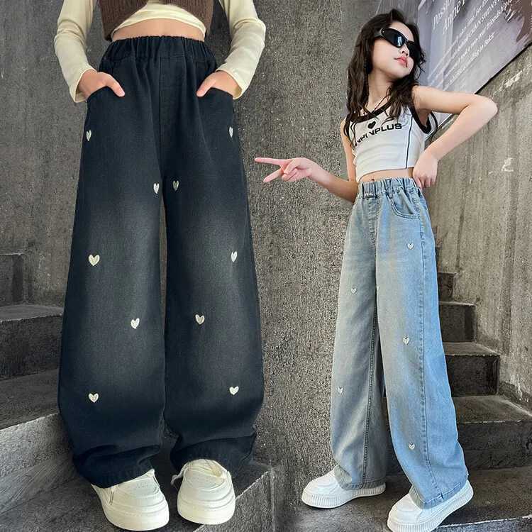 Girls wide leg jeans 6 8 9 10 12 14 Years Spring and Autumn loose retro straight pants fashion for teenagers and children TrouserT250326