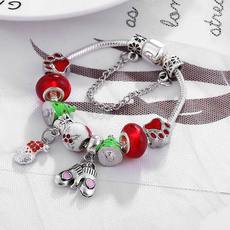 2024 Trendy Santa Scepter Pendant Charm Bracelets With Christmas Tree Beads Bracelets For Women Kids Xmas Jewelry Special Offer