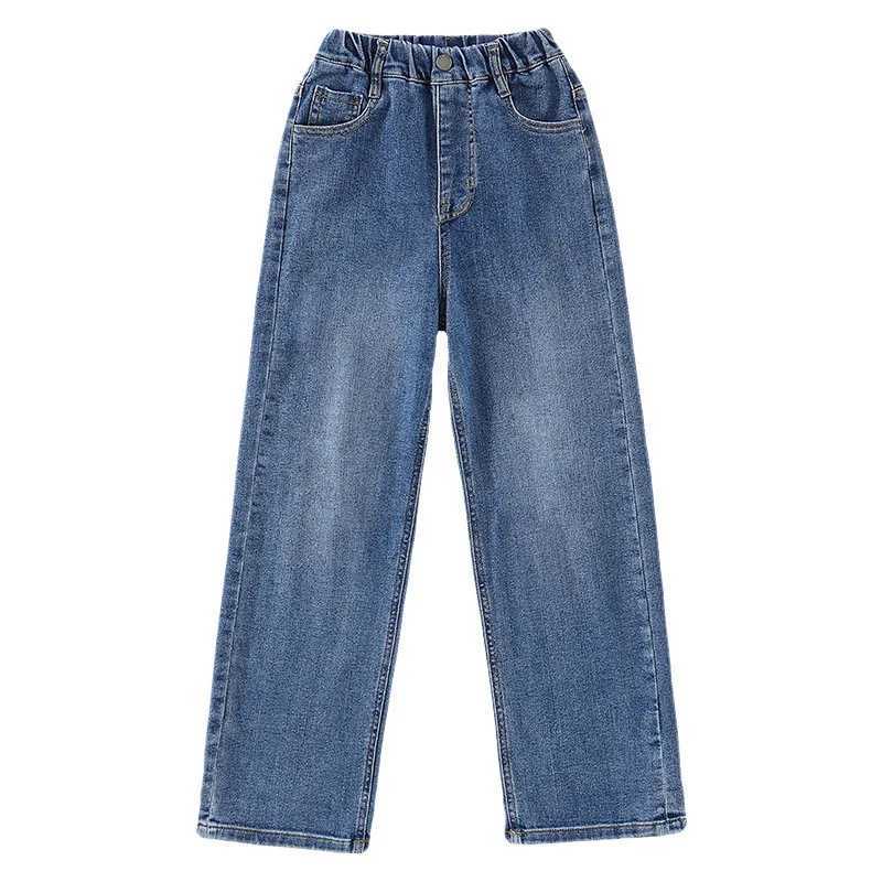 New Spring Autumn Baby Girls Denim Pants Elastic Waist Solid Wide Legs Children Girls Trousers Versatile Loose Children Girls PantsT250326