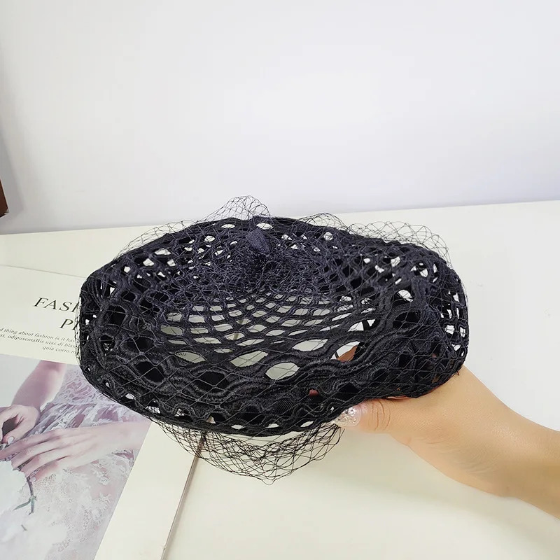 04-my ins chic Elegant mesh hollow n lady beret cap women Leisure painter hat 250320