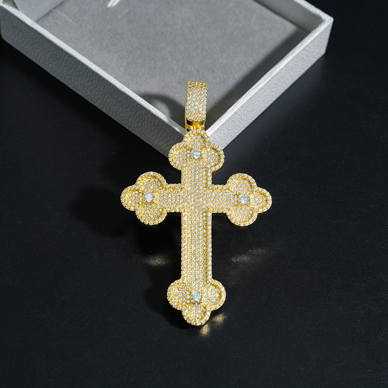 Hiphop Iced Bling Moissanite Diamond Cross Pendant Necklace for Men 925 Sterling Silver Plated 14k Gold Pass Tester Wholesale