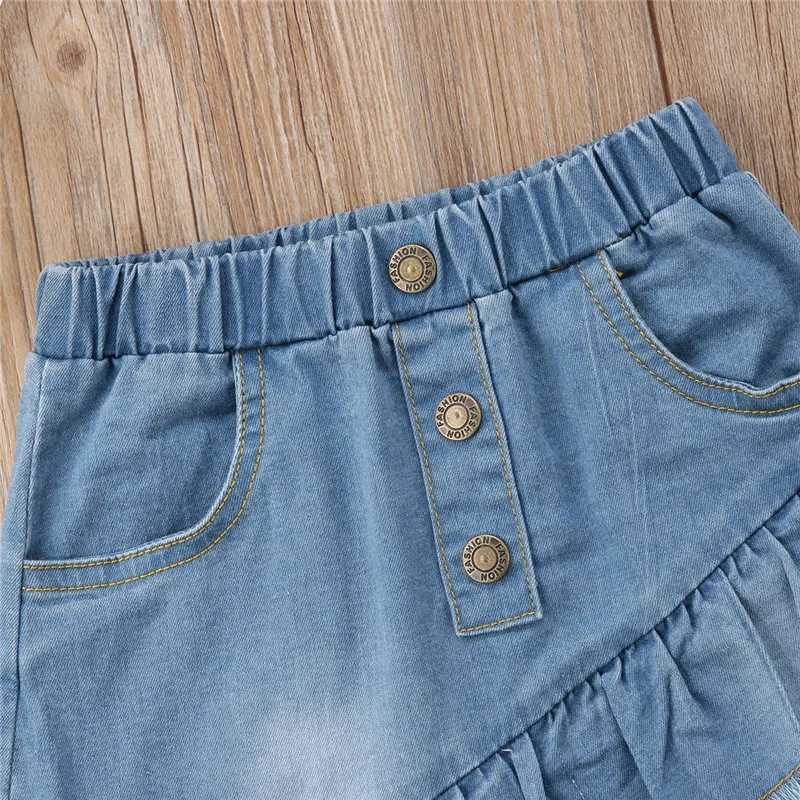 1-6years Baby Girls A-Line Pleated Skirts Blue Mini Ruffles Skirts For Girls Summer High Waist Denim SkirtXJ250320