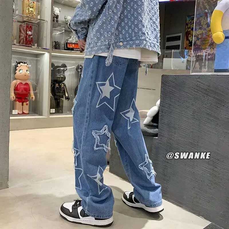 Neutral Wide Leg Jeans Mens New Hip Hop Baggy Denim Trousers Loose Straight Man Jeans Asthetic Male Jeans Pants for Boy CasualT250319