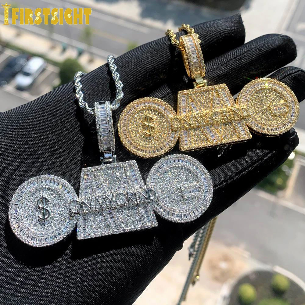Iced Out Bling Letter On My On My Crind Pendant Necklace Gold Color Full CZ Zircon OMC Charm Men Fashion Hip Hop Jewelry 250320