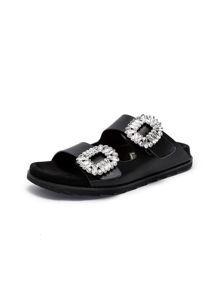 Designer CHCH Square Button Rhinestone Thick Bottom Women On The Beach Double Straps Straight Line, Wearing Slippers For Leisure And Fashion, Paired W