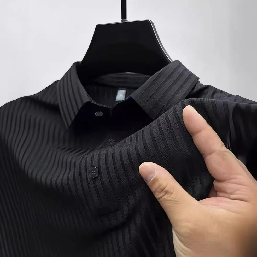 Summer mens fashion casual POLO shirt collar striped mens trend comfortable sports polo shirt top 250319