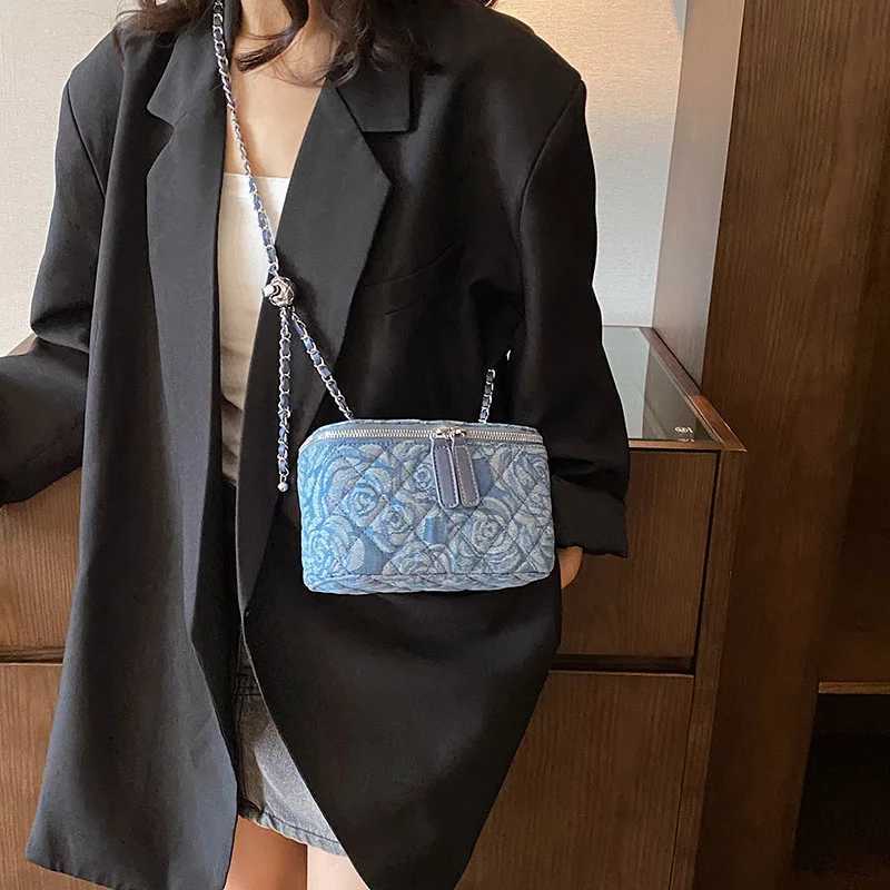 New Fashion Flora Demin Box Shaped Adjustable Chain Ten Font Square Bag Womens Shoulder Bag Y250319