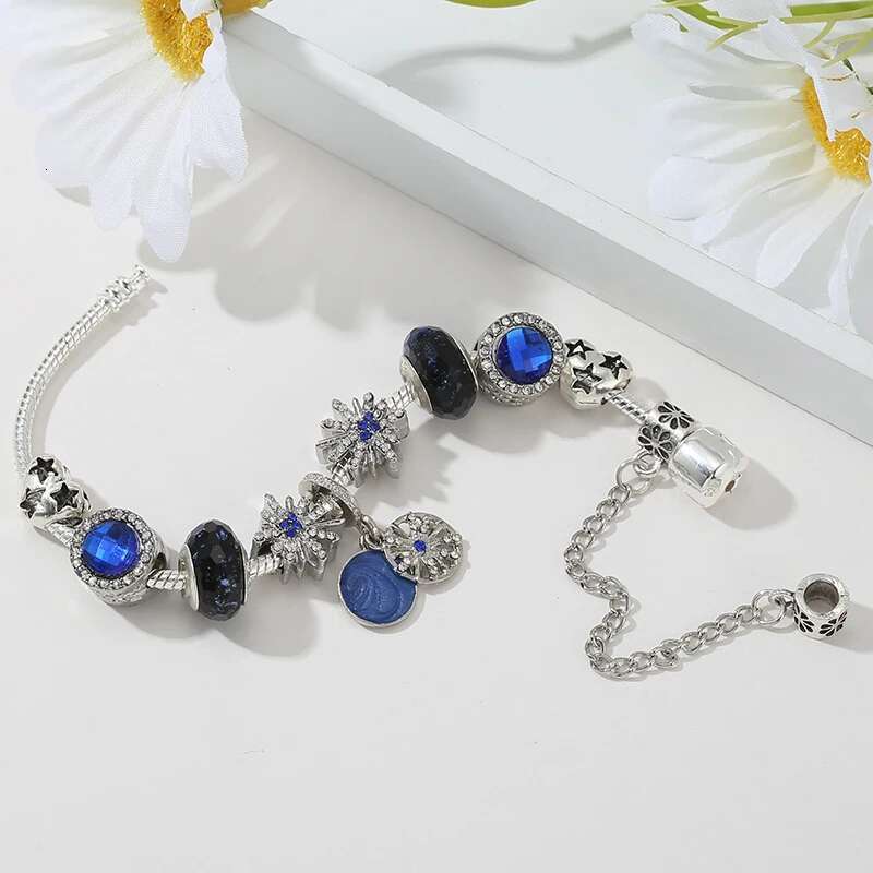 High Quality Silver Plated Charm Bracelet & Bangle For Women Crystal Star Beads Pandent Brand Bracelet DIY Jewelry 2024 New
