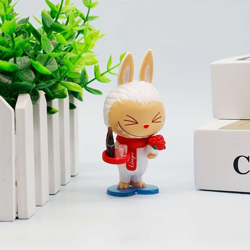 4pcs Labubu Series PVC Figures - Cute Anime/Cartoon Beverage-Themed Desk Ornaments, Mixed Colors, Perfect for Birthday Gifts & Collectible Toy Enthusi