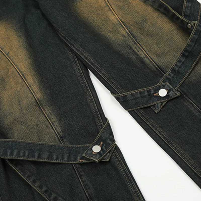 IEFB High Street mens denim pants washed in our ribbon patch work contrast color loose mens straight pants autumn 9C8650T250319