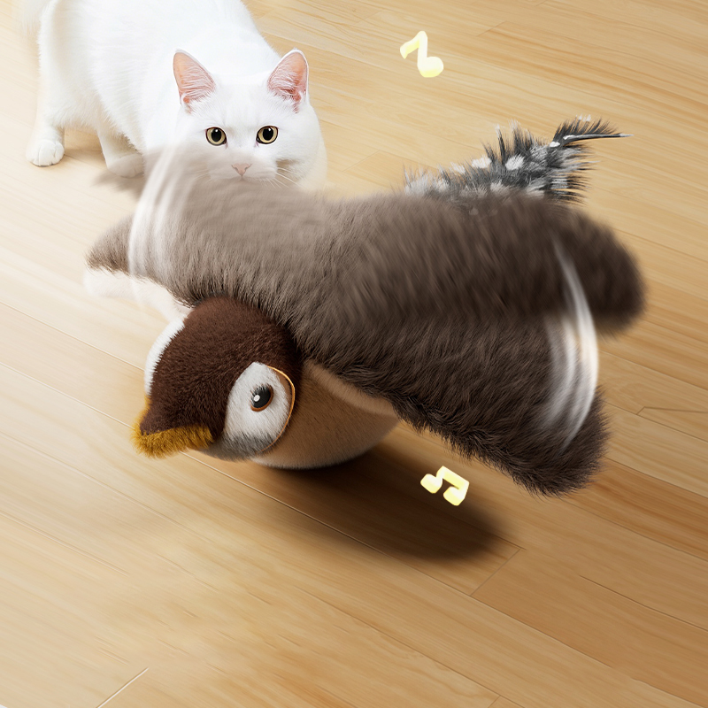 Flying Bird Cat Toy Interactive Cat Toys Rechargeable Chirping Flapping Bird(no Flying) Can Add Catnip Touch Activated Plush Toy