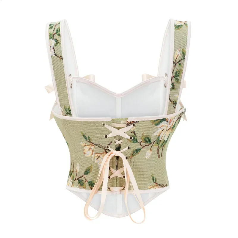 Vintage Women Bustier Vest Corset Sexy Lace-Up Floral Print Crop Top Fashion Backless Lingerie Camisole Corselet Plus Size 250319
