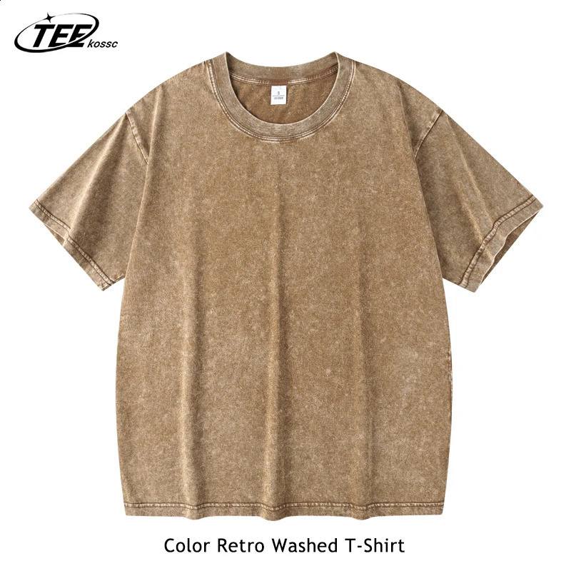 Couples wash vintage 230g heavy-duty cotton short sleeved T-shirt suitable for men women and summer solid color loose T-shirt 250317