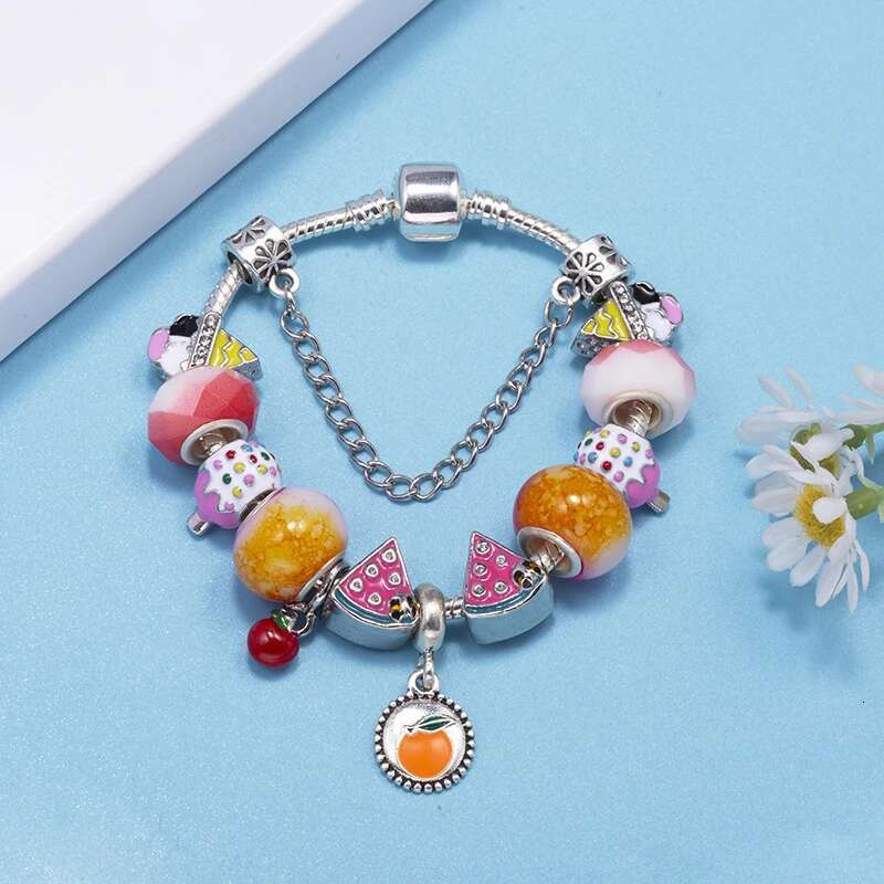 Hot Sale Ice Cream Watermelon Beads Charm Bracelets Fits DIY Brand Bracelet Bangles For Women Men Kids Summer Style Jewelry Gift