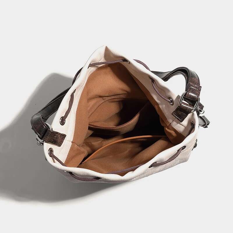 Splicing Drawstring Bucket Bags For Women Designer Handbag Purses 2025 New In Vintage Travel Backpack Commuting Shoulder