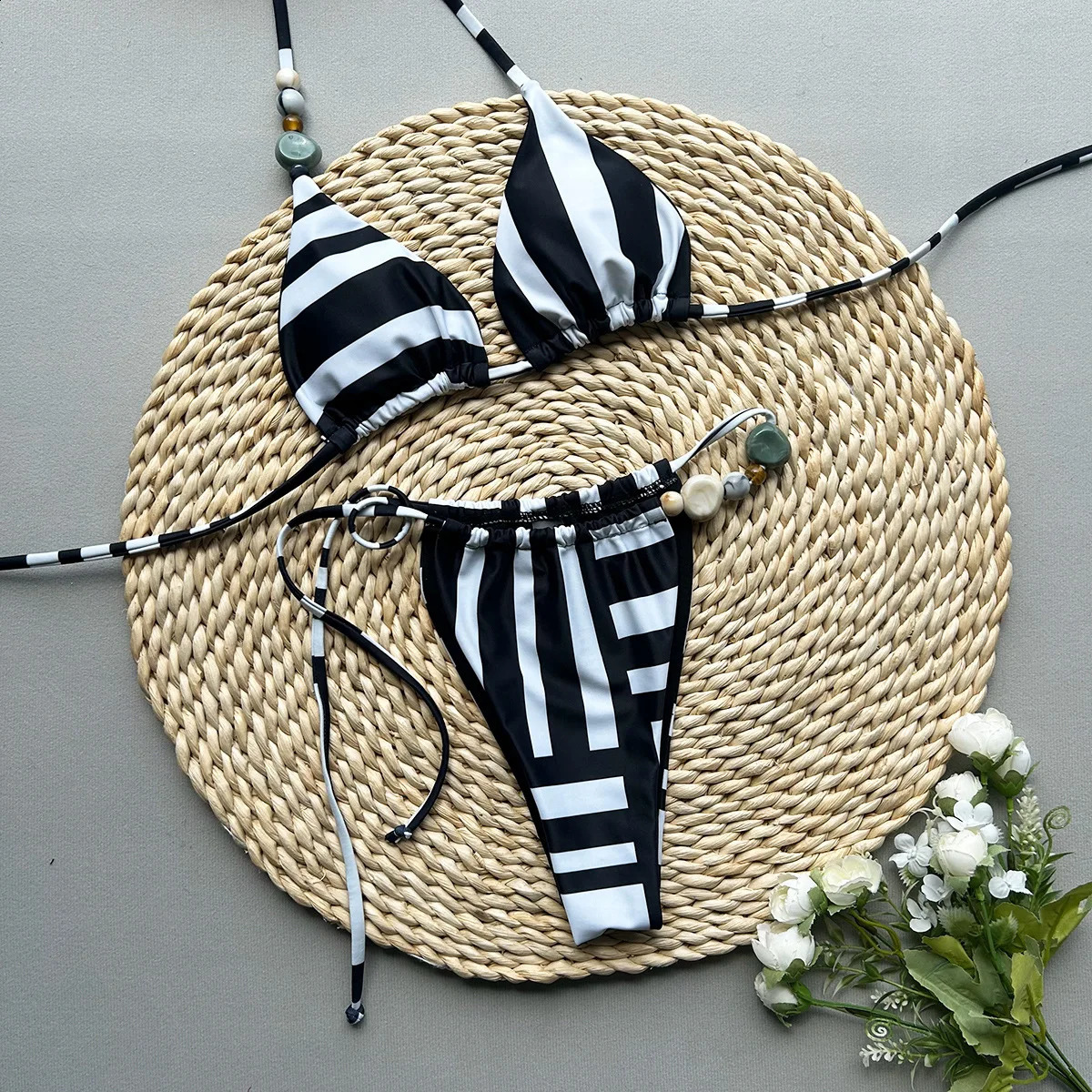 Sexy Striped Bikini Sets Summer Padded Bra and Thong Bathing Suit Womens Swimming Suit Biquinis Two Pieces Suit Beachwear 250319