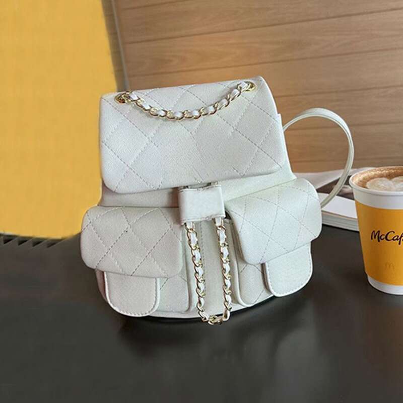 High End Leather With Dia Grid Chain Mini Backpack