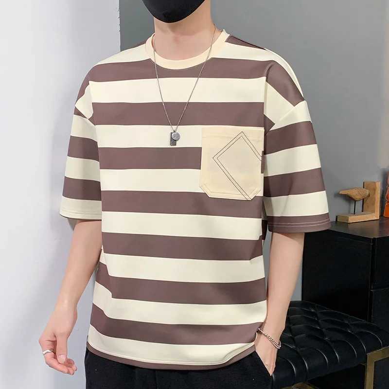 2024 Summer Mens Casual Short sleeved T-shirt T-shirt Top Stripe Brand Fashion High HOP Clothing Oversized 3XL T-shirtT250319