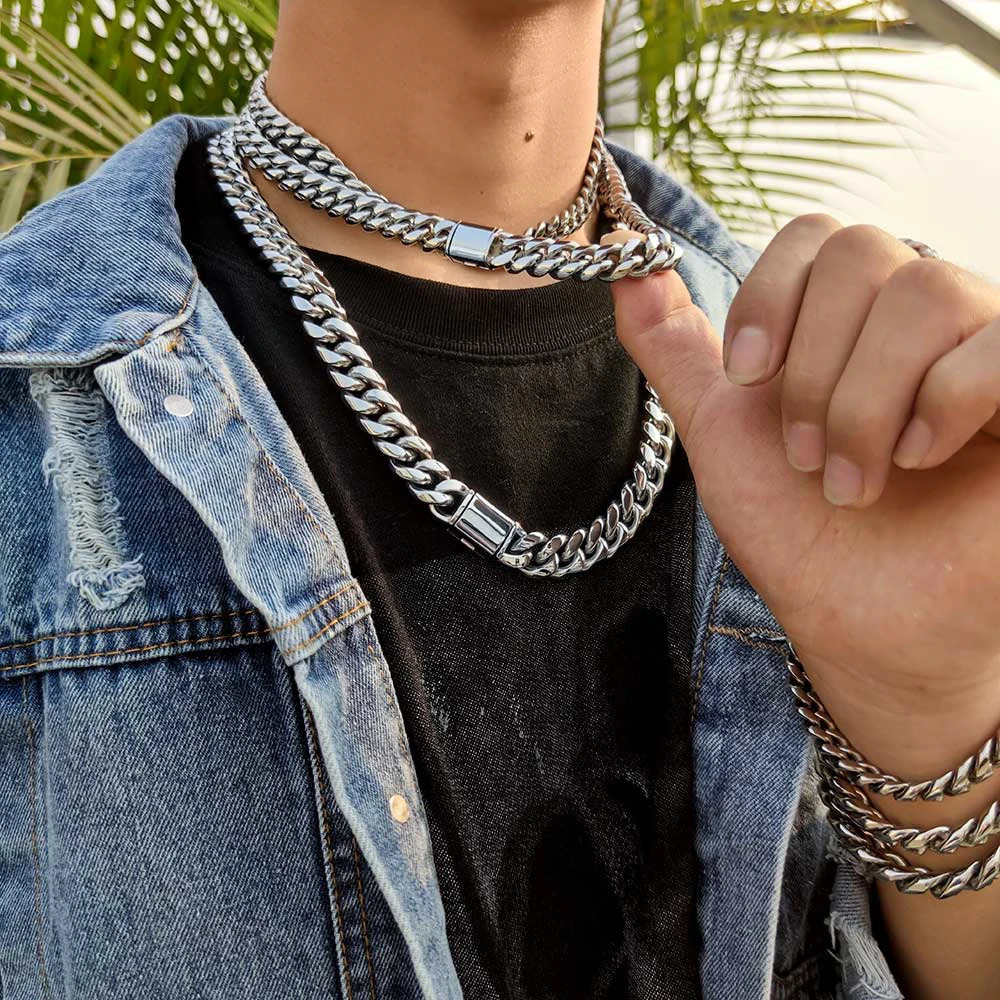 8/10/12/14MM Hip Hop Free Customizable Homme Stainless Steel Jewelry Miami Cuban Chain Necklace For Men Drop 250318
