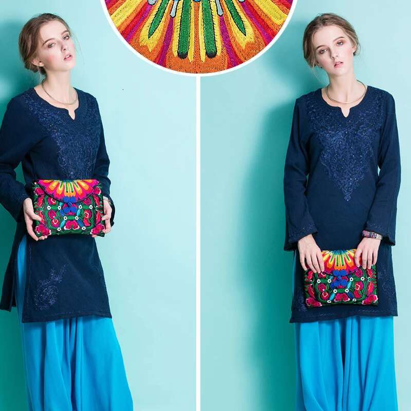Double Embroidered Women's Fashion Day Clutch Party Bag Canvas Storage Bags Vintage Ipad Protective Sleeve