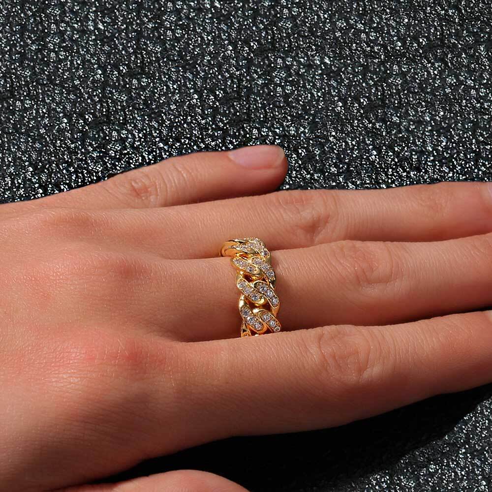 Hip Hop Mens Iced Out Bling Cubi Zirconia Cuban Link Ring Jewelry Men Accessories Party Gift