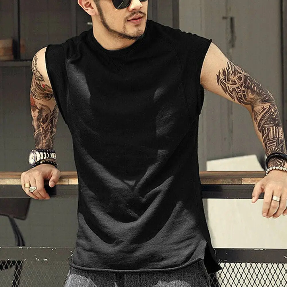Mens casual vest sleeveless Tshirt mens running underwear solid color round neck sports 250319