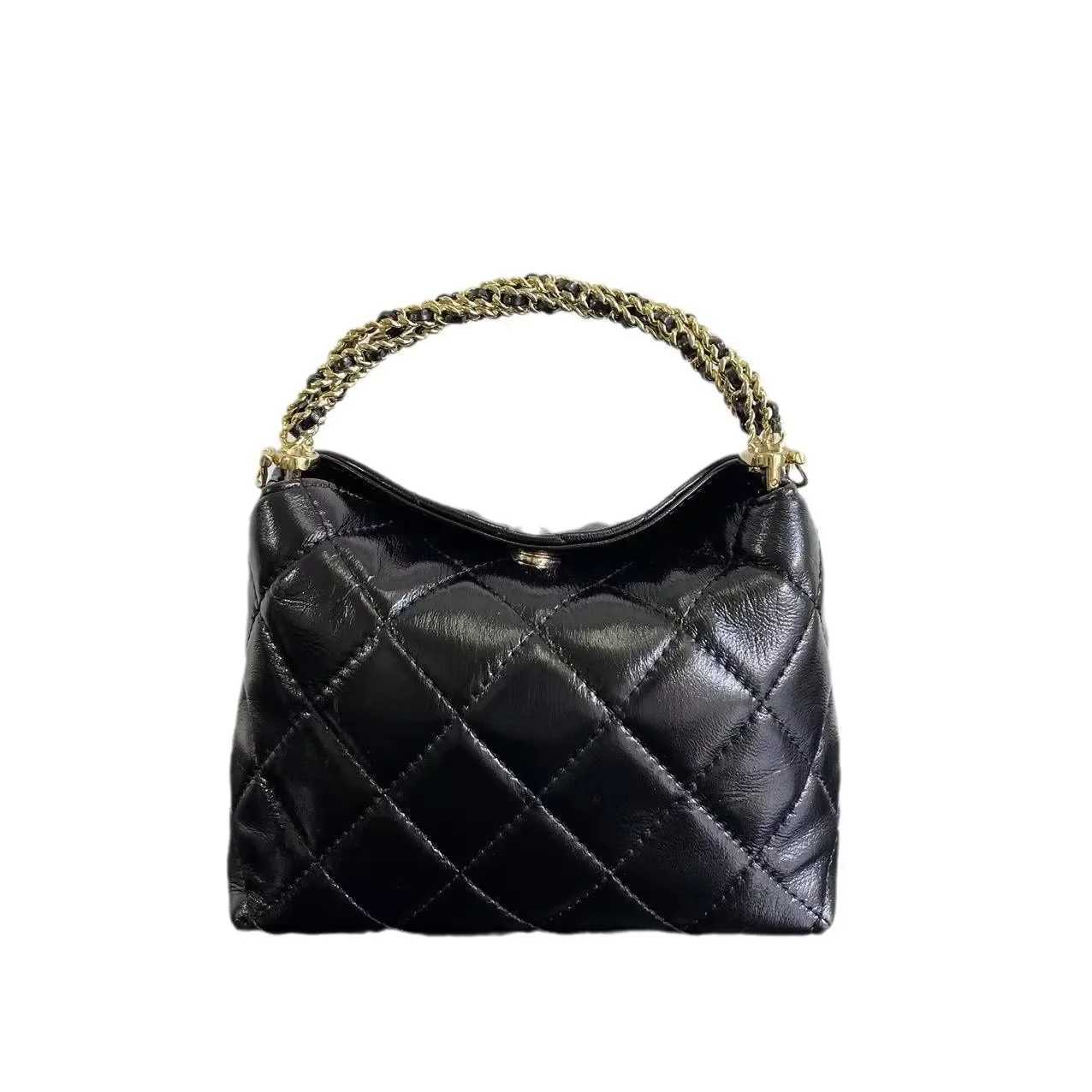 Fashionable womens Argyle chain homeless cross body bag soft retro bucket bag with handle suitable for womens shoulder bag Y250319