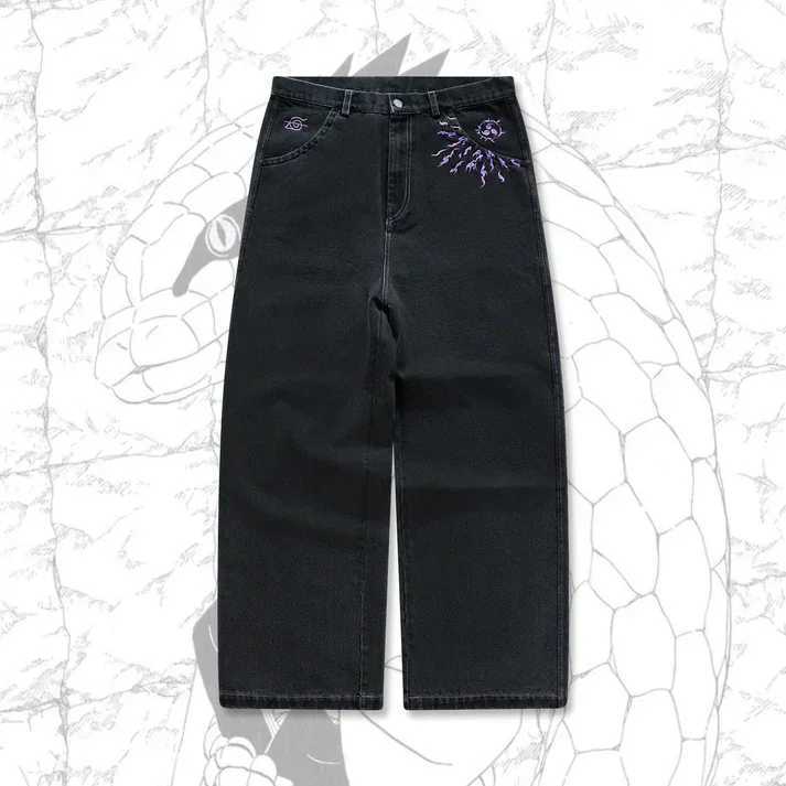 Y2K bagged jeans mens anime pattern gothic hip-hop pants retro Harajuku fashion streetwear wide leg jeans aesthetic casual TrousersT250319