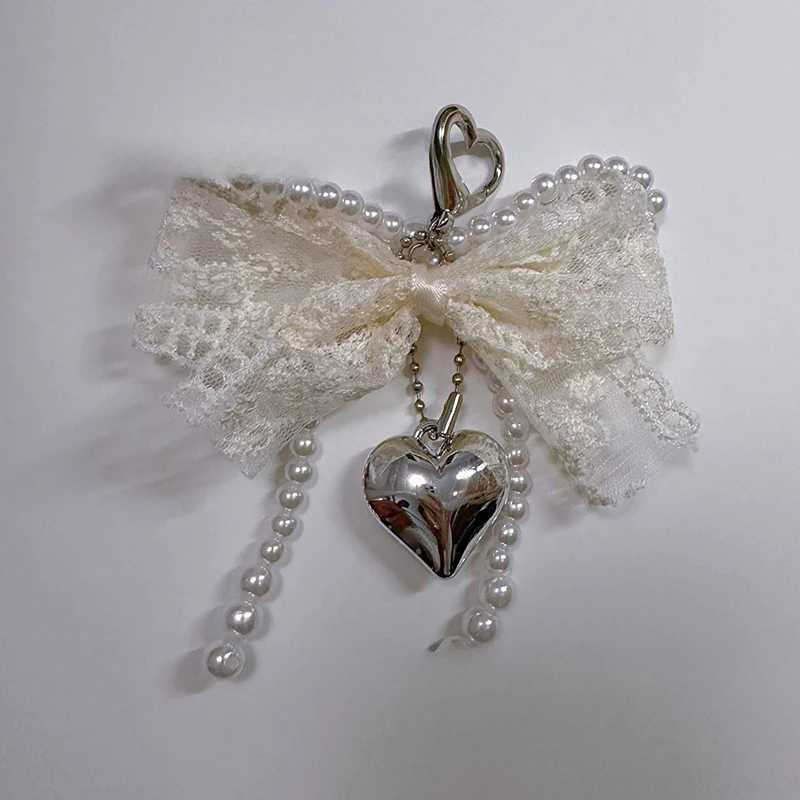 1 piece of sweet lace bow bead bow keychain mobile phone charm with pendant mobile phone accessory bag girls hanging ropeXJ250319