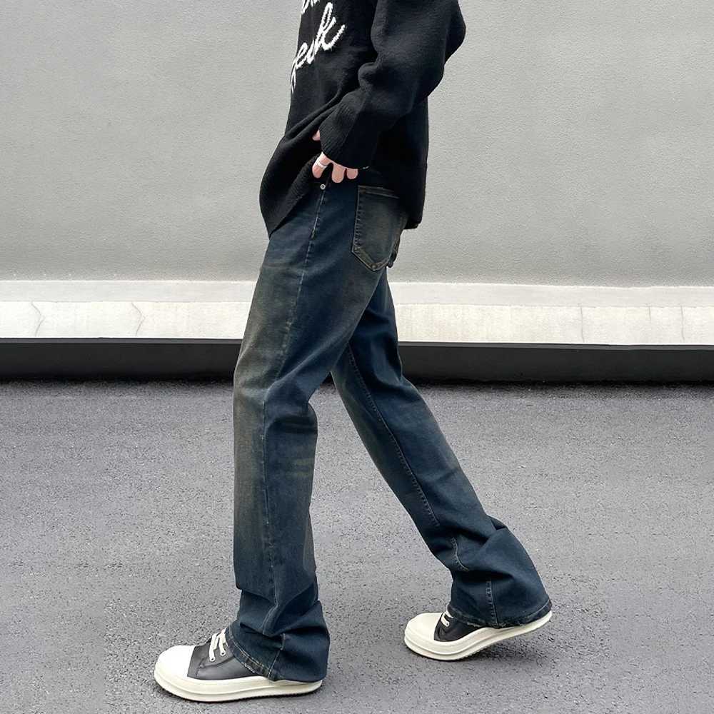 Mens jeans vintage straight leg streetwear Y2k fashionable mens clothing Stacked Street Blue Distressed cool ultra-thin denim pantsT250319