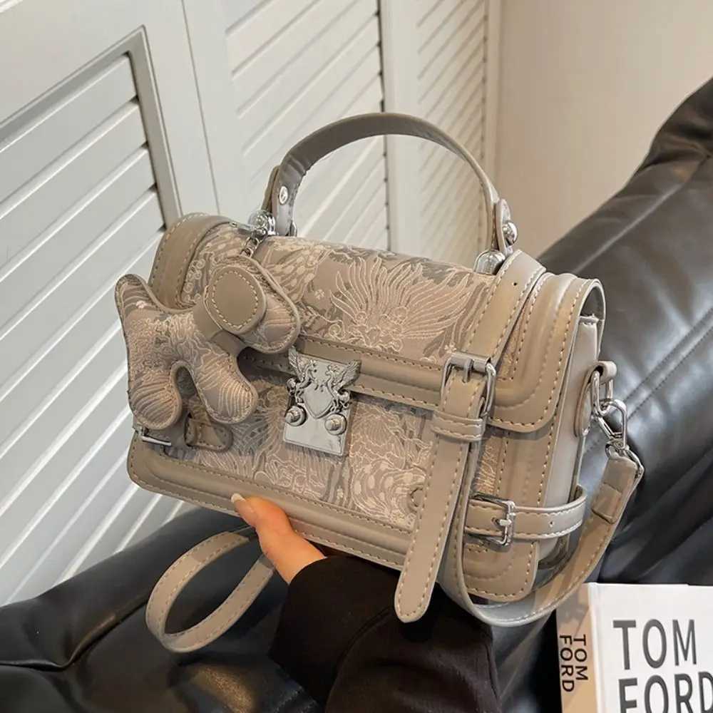 Elegant embossed shoulder bag with metal buckle square bottom bag and exquisite cross shaped body bag Y250319