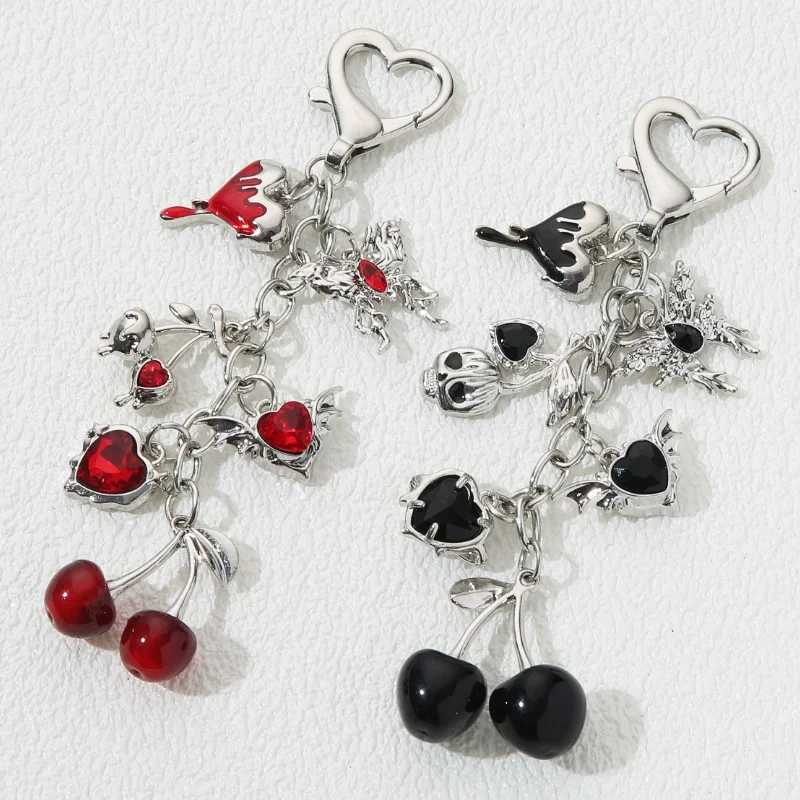Beautiful Cherry Heart Butterfly Enamel Keychain Y2k Neo Gothic Plant Love Keychain Womens Good Gift Handmade JewelryXJ250319