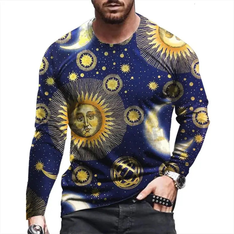 SpringSummer Mens Casual Trend Sunflower Pattern Tshirt Loose Street Personalized Oneck Long Sleeve Clothing 6XL 250318