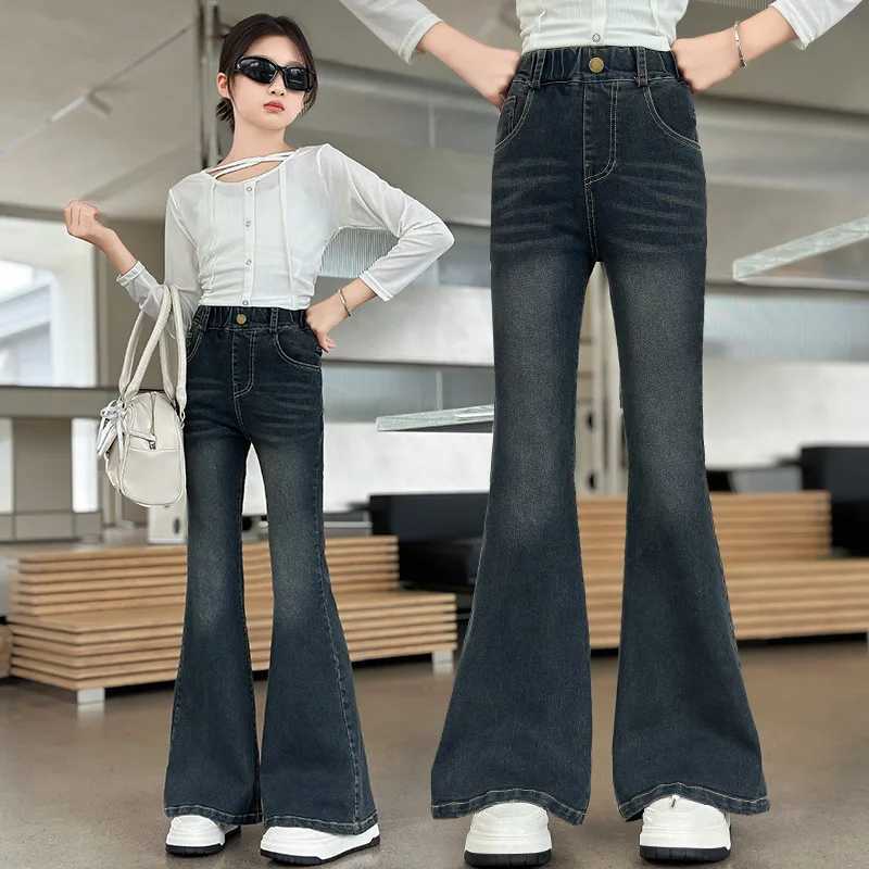 New Trend Childrens High Waist Flared Jeans Girls Black and Blue Boots Tailored Jeans Girls Denim Pants Baby JeansT250326