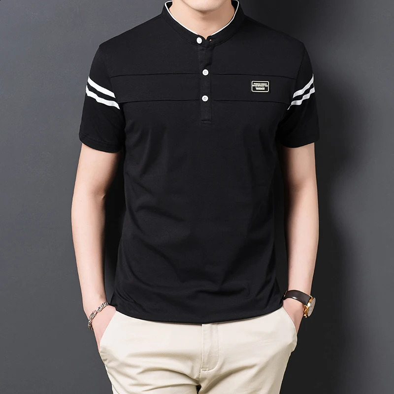 Mens summer fashion POLO Tshirt casual cotton breathable top stand collar short sleeved Korean comfortable 250318