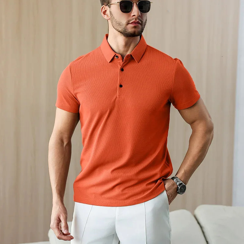 Mens Business Casual Short Sleeved Shirt Solid Color Polo Shirt Fashionable Breathable Comfortable Versatile Top 250320