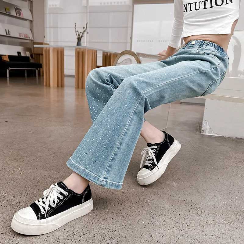 Teenage girl jeans spring autumn star design flash pants childrens retro high waisted patchwork horseshoe Trousers children 5-14YT2502320