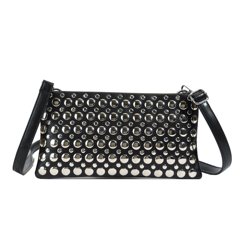 Bags2025 New Rivet Bright Diamond Small Square High-End Single Bag, Wide Shoulder Strap Crossbody Bag