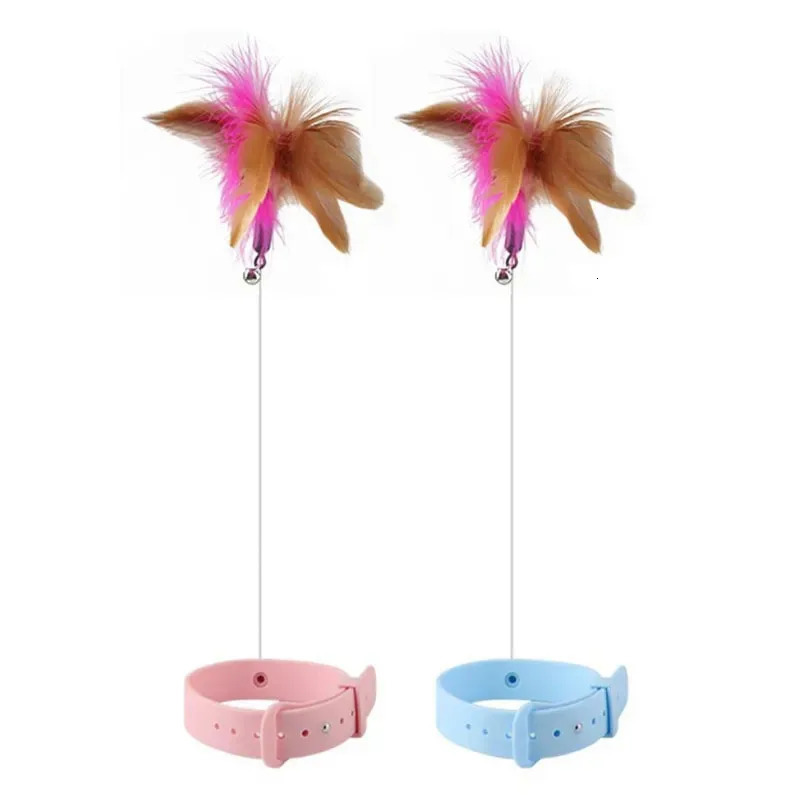 Funny Interactive Cat Toys Silica Collar Feather Teaser Stick With Bell Kitten Playing Wand Training Pet Supplies 250320